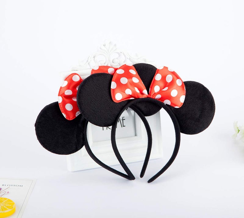 FANYITY Mouse Ears Headbands Sequin Hair Band for Girls Women Boys Party, 2 Pieces (RED DOT&BLACK) - Image 3